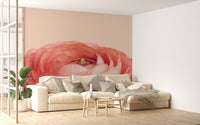Artistic red rose flower mural for vibrant living room interior.