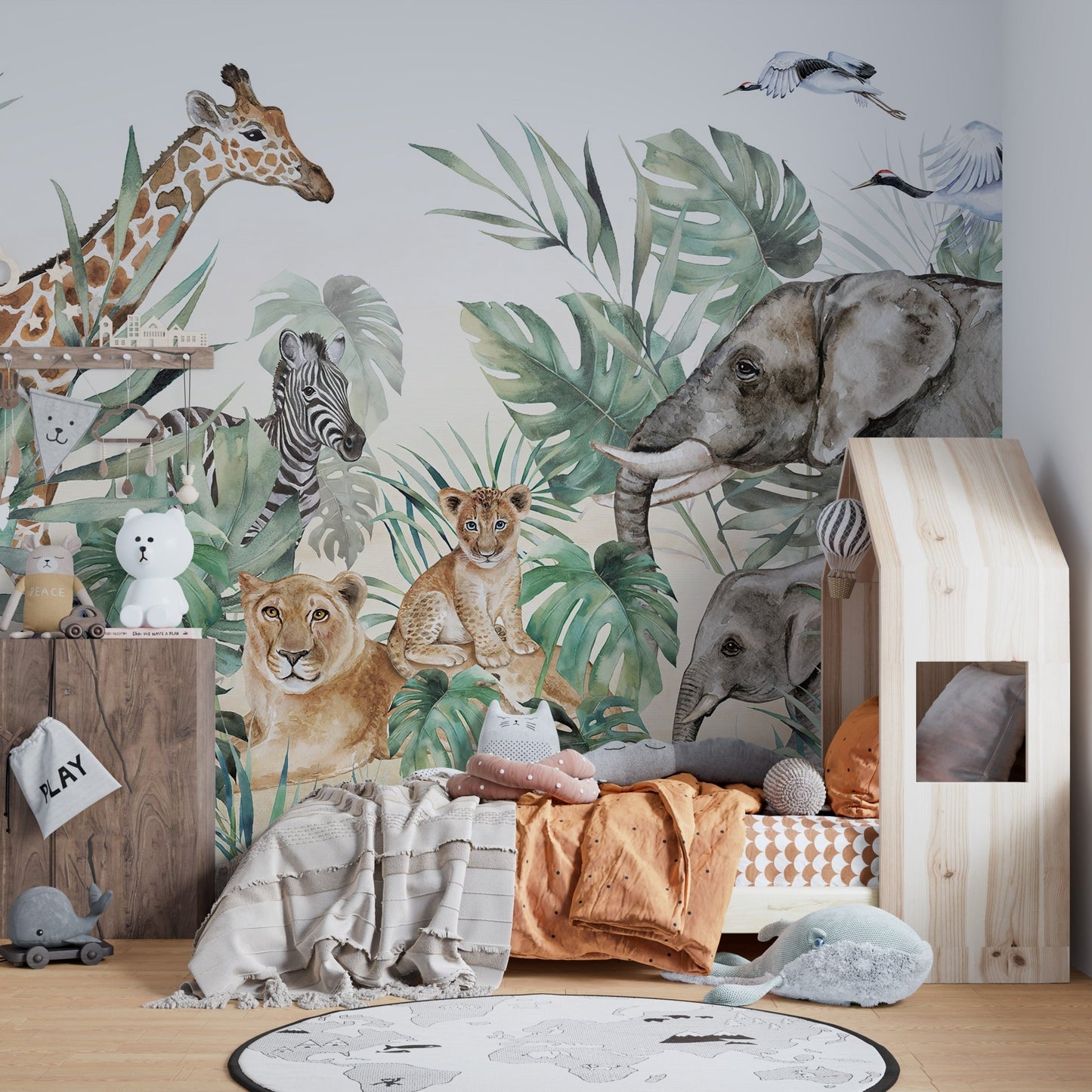 Artistic design with majestic royal creature wall mural in kids bedroom.
