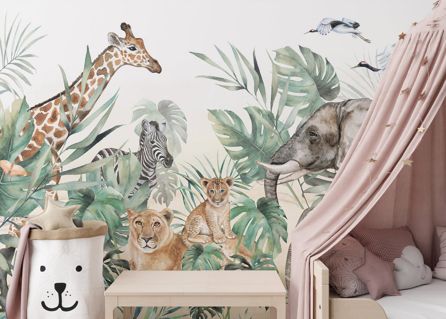 Majestic creatures wall mural in artistic style for kid bedroom.