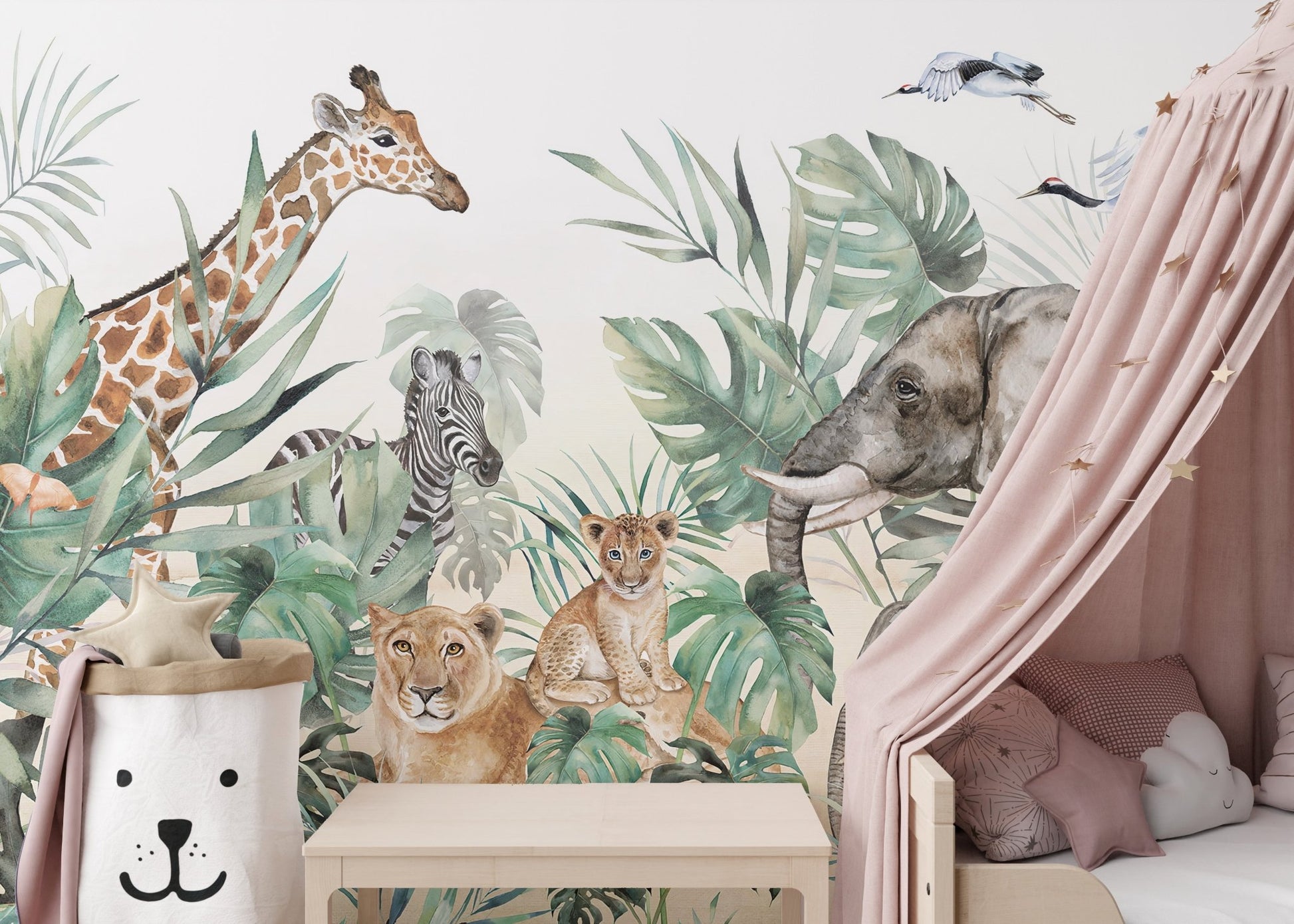 Majestic creatures wall mural in artistic style for kid bedroom.