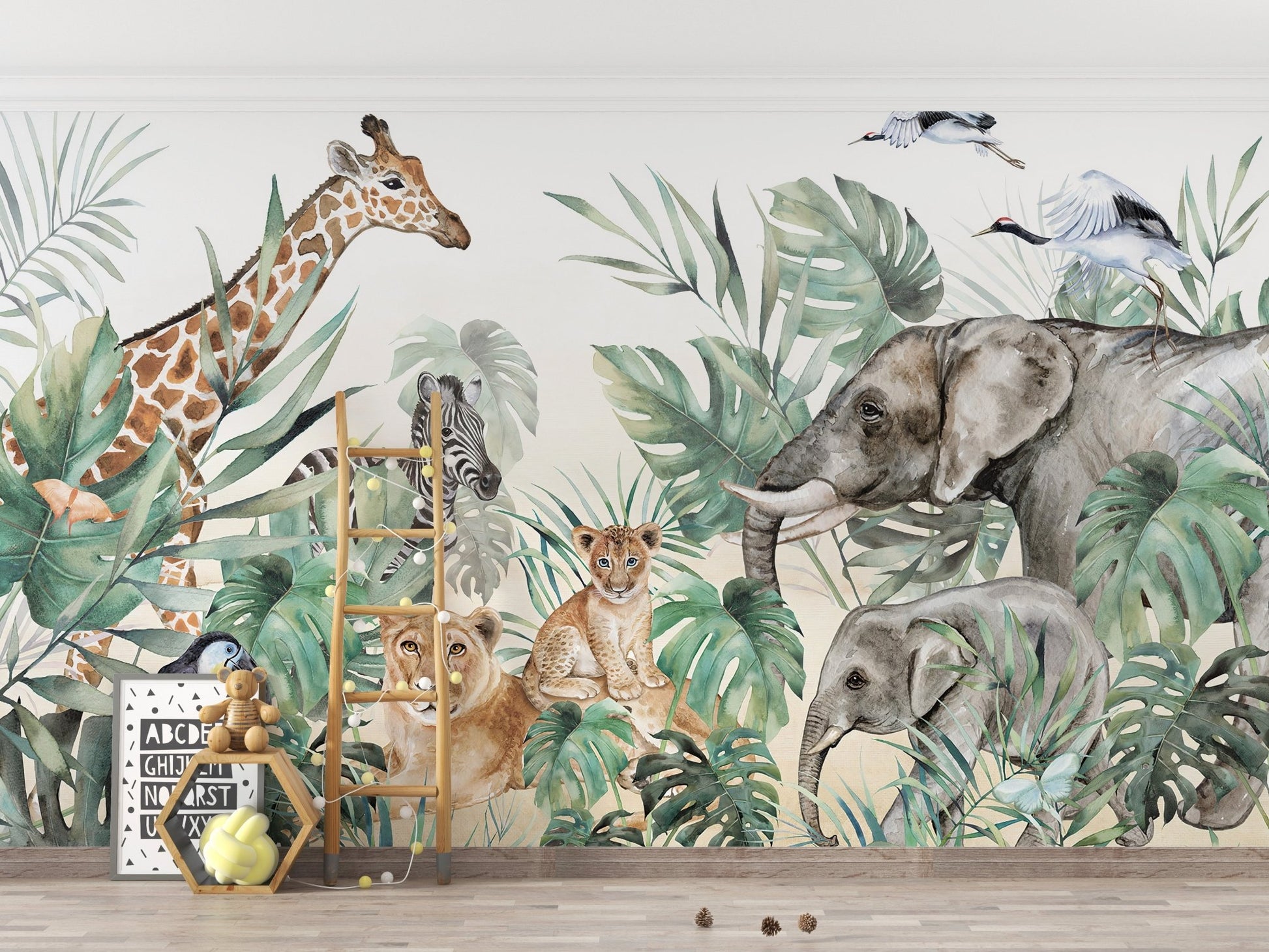 Sophisticated royal creature wall mural for nursery.