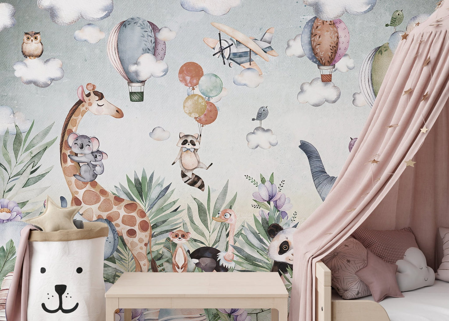 Kids bedroom showcasing Artistic Textured Wildlife Wall Art Murals.