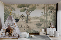 Watercolor mural showing native Australian fauna in child's play area.