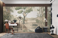 Aussie Fauna Fantasy Mural with a turtle and bamboo leaves in study room