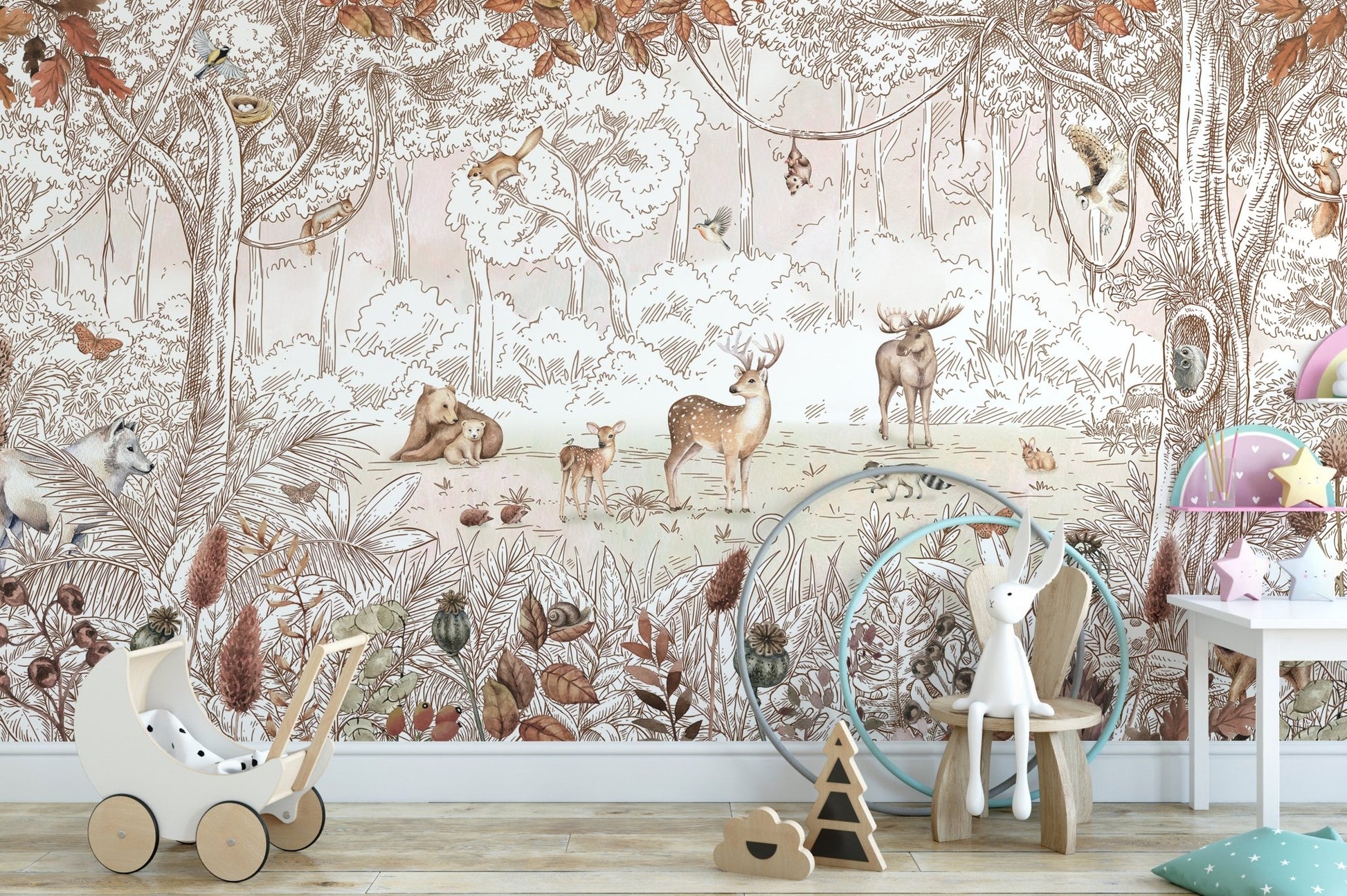 Autumn Forest Animals Wall Mural - Wallanza