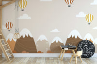 Hot air balloons mural with stunning autumn landscapes for kids area walls.



