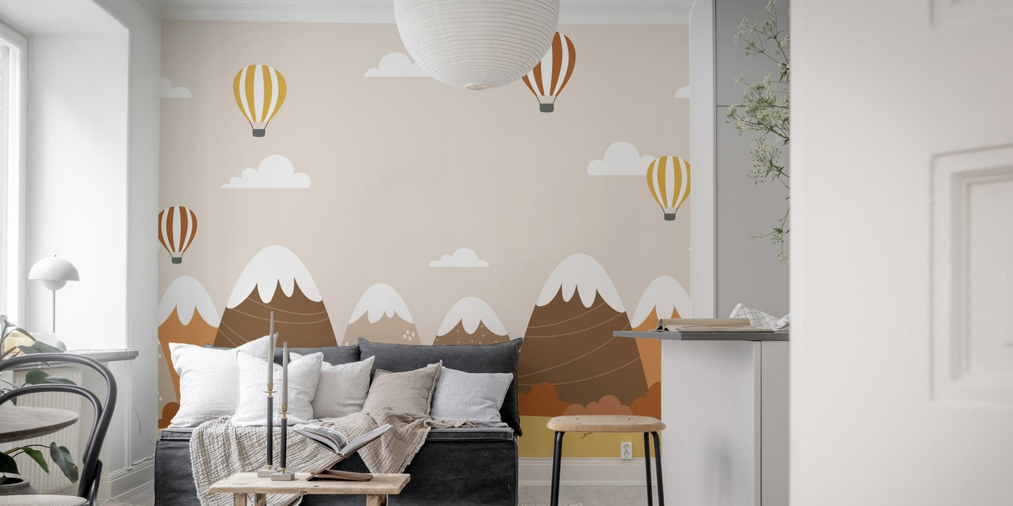 Minimalist mountain wallpaper for a modern children bedroom interior