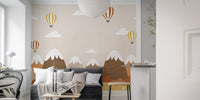 Minimalist mountain wallpaper for a modern children bedroom interior