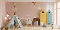 Vibrant autumn mural for kids play area with hot air balloons and scenic beauty.
