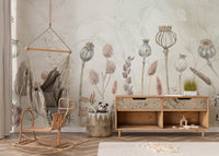 Decorative mural capturing the beauty of autumnal flowers.
