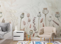 Elegant wall mural featuring watercolor autumnal blooms.
