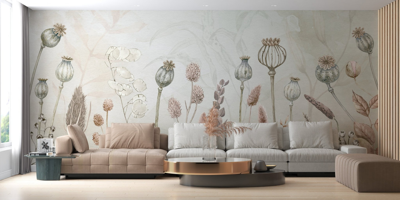 Decorative mural showcasing vibrant autumnal flower designs for living room.
