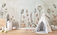 Vibrant wall decor with a watercolor autumn blooms theme for kids room.
