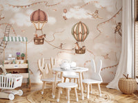 Playroom featuring a white table set against a vintage aviation wall mural.