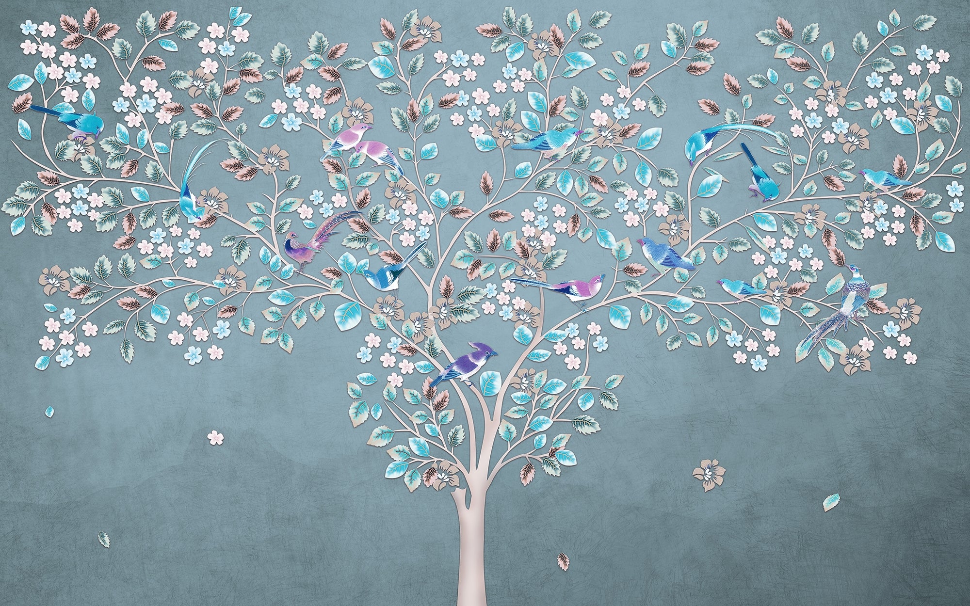 Mystic Azure Canopy Flora and Fauna Wall Mural