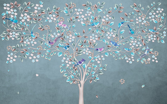 Mystic Azure Canopy Flora and Fauna Wall Mural