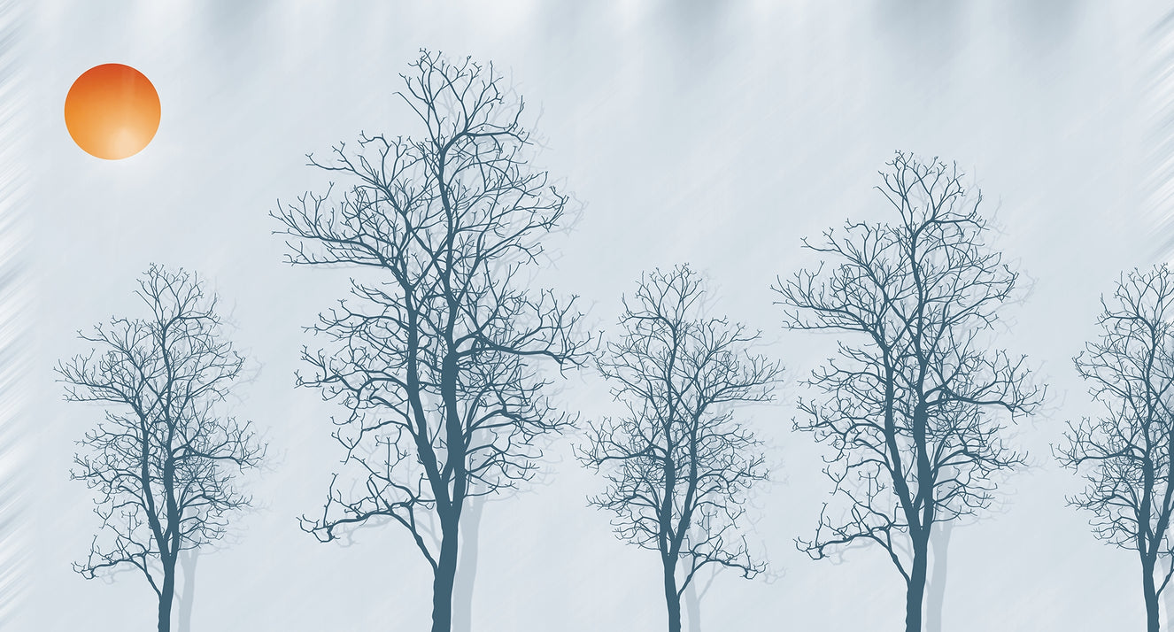 Gray Forest Crimson Sun Wallpaper Mural