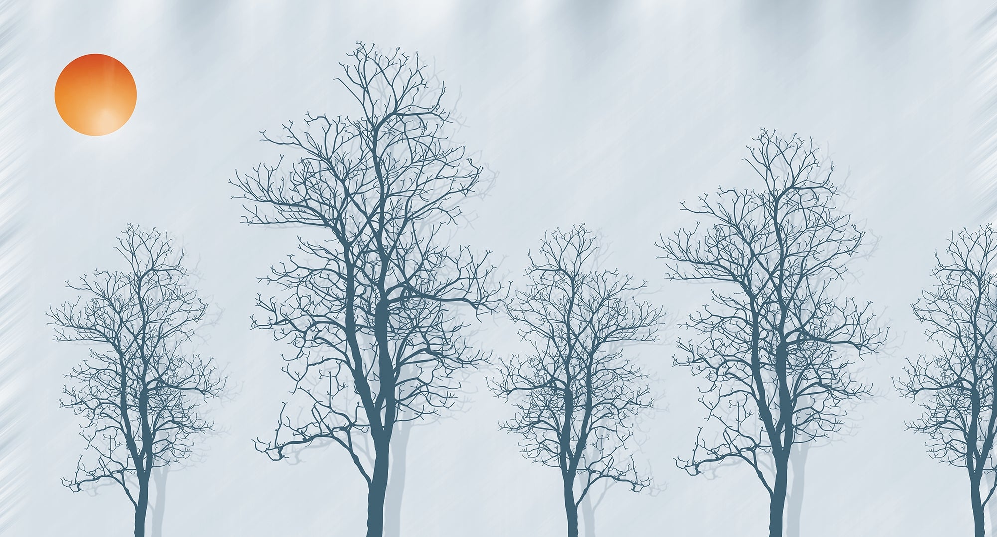 Gray Forest Crimson Sun Wallpaper Mural