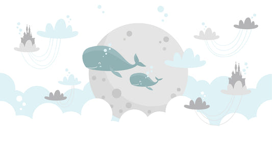 Kids Imagination Flying Whale Wall Murals