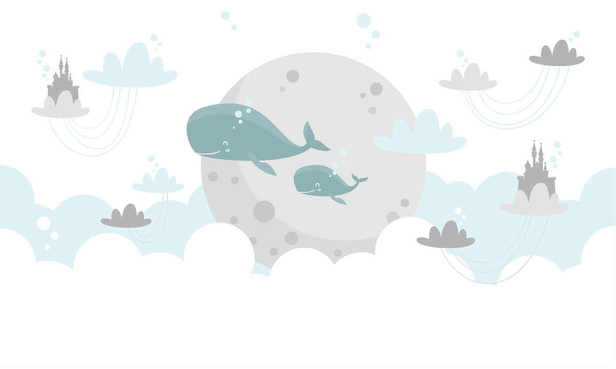 Kids Imagination Flying Whale Wall Murals in your room — zoomed