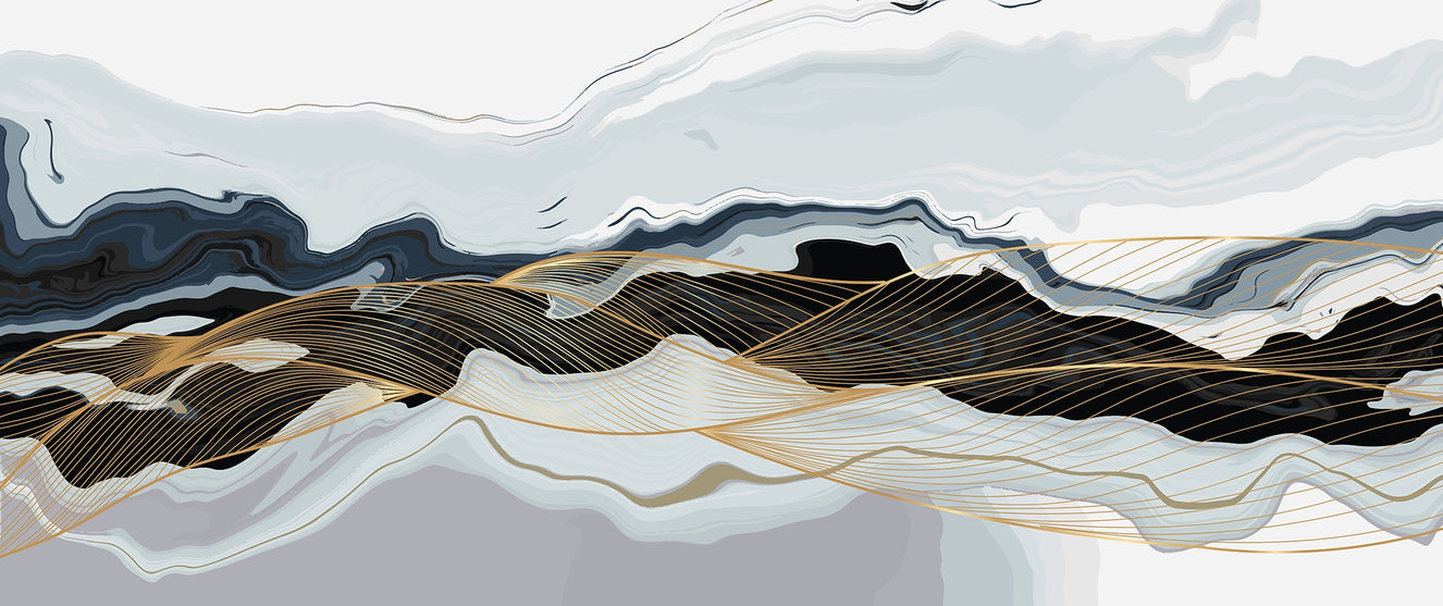 Enchanting Blue and Gold Marble Wall Murals