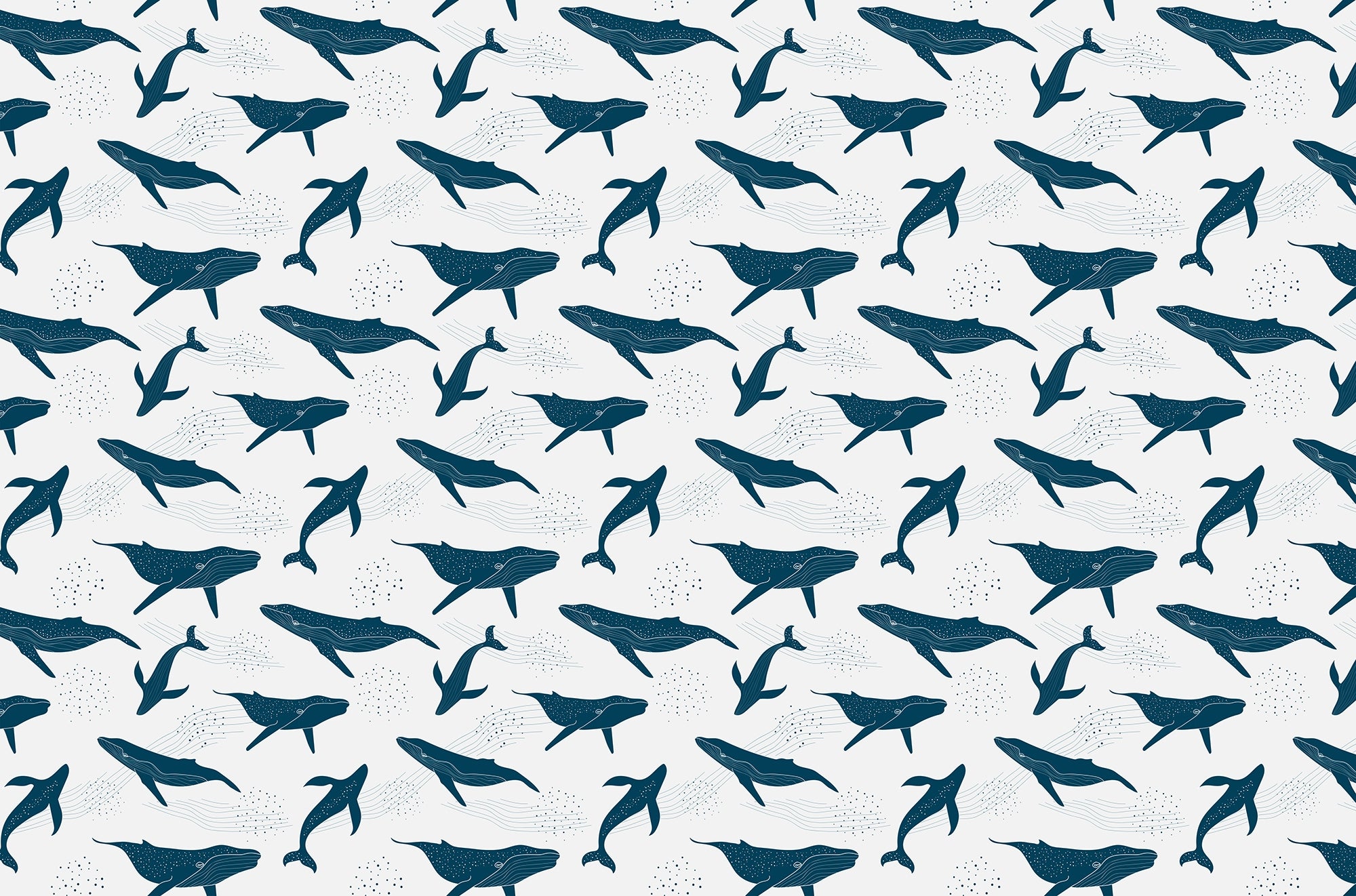 Ink Blue Whales in Monochrome Wallpaper