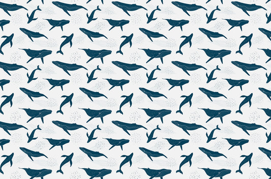 Ink Blue Whales in Monochrome Wallpaper