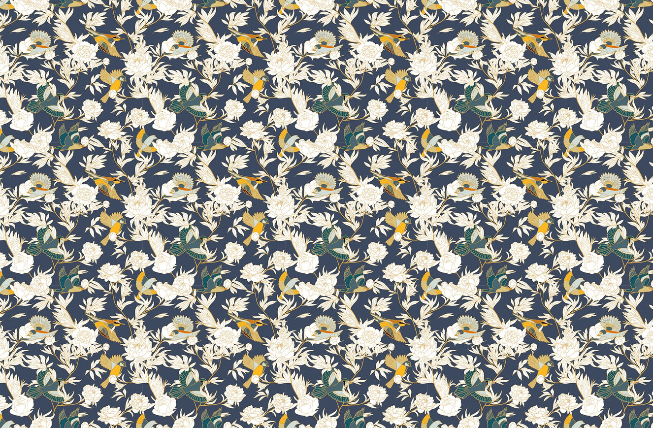 Peony Paradise with Feathered Friends Wallpaper
