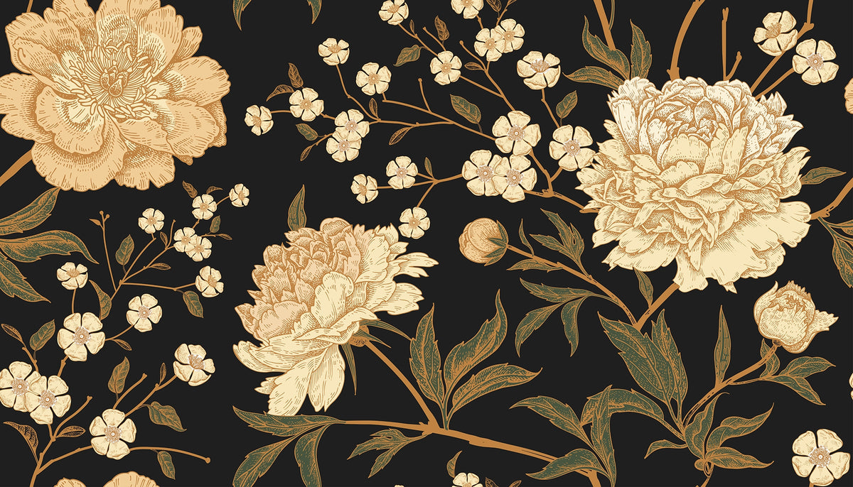 Mystic Midnight Peony Blooms Murals