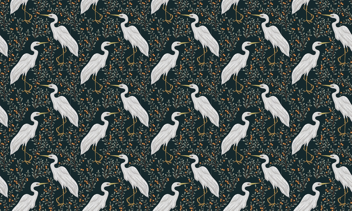 Cranberry Fields with Majestic Heron Wallpaper