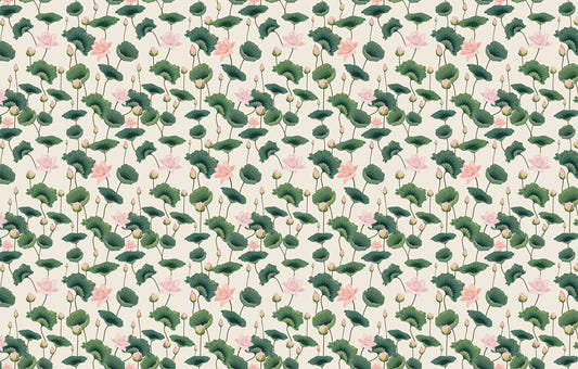 Blissful Lotus and Lush Greenery Wallpaper