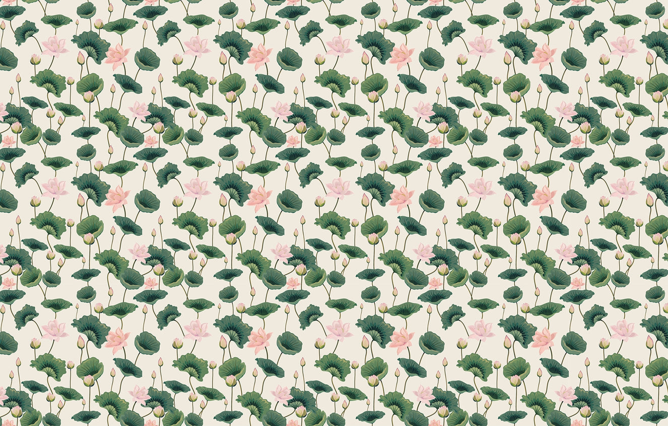 Blissful Lotus and Lush Greenery Wallpaper