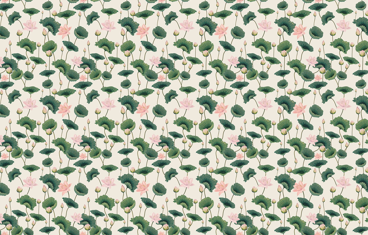 Blissful Lotus and Lush Greenery Wallpaper