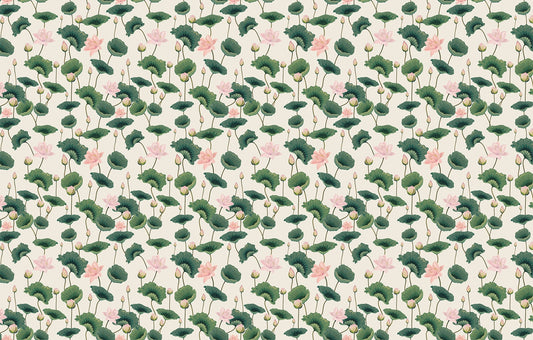 Blissful Lotus and Lush Greenery Wallpaper