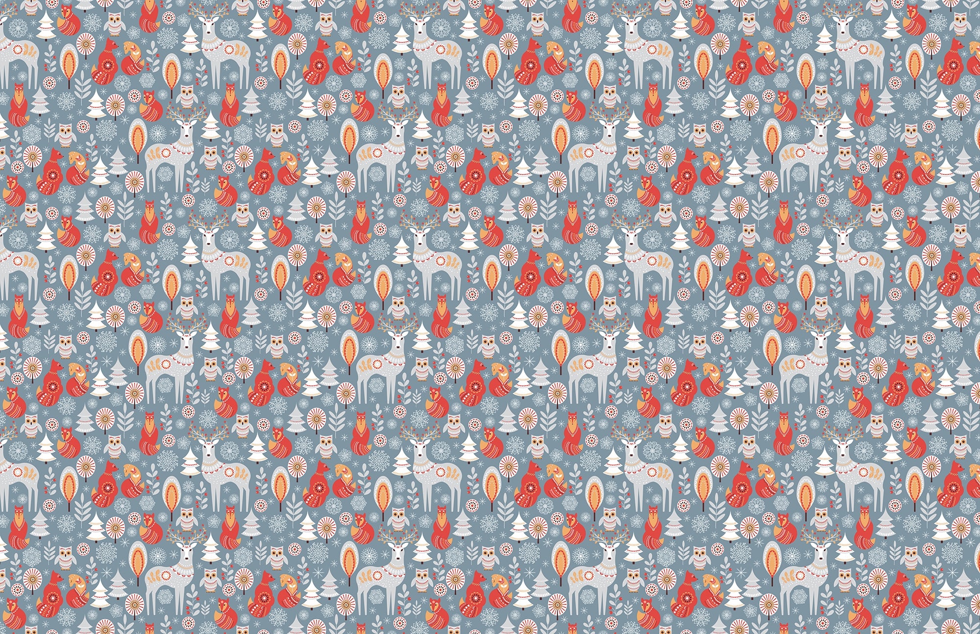 Winter Wonderland with Deer and Fox Wallpaper