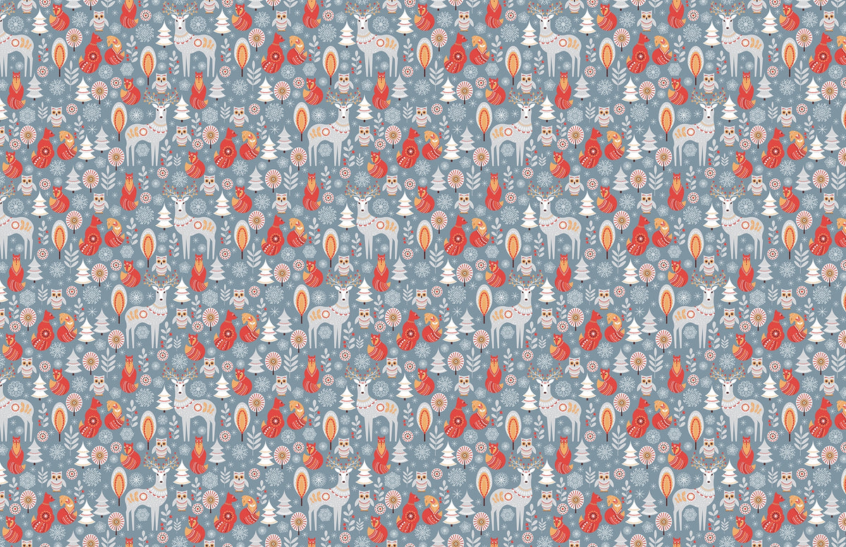 Winter Wonderland with Deer and Fox Wallpaper in your room — zoomed