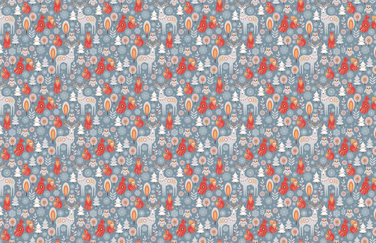 Winter Wonderland with Deer and Fox Wallpaper