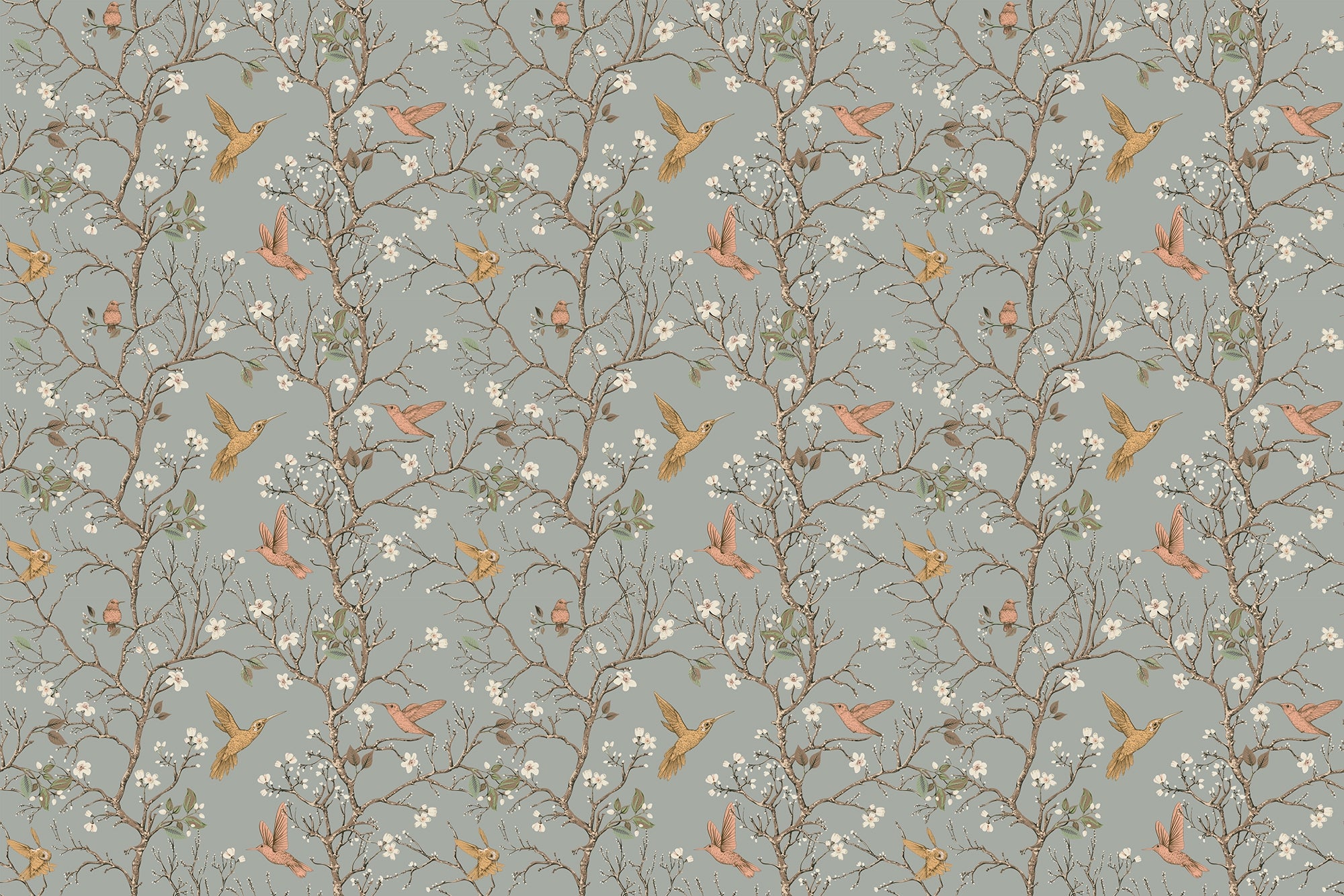 Vintage Garden with Hummingbirds Wallpaper