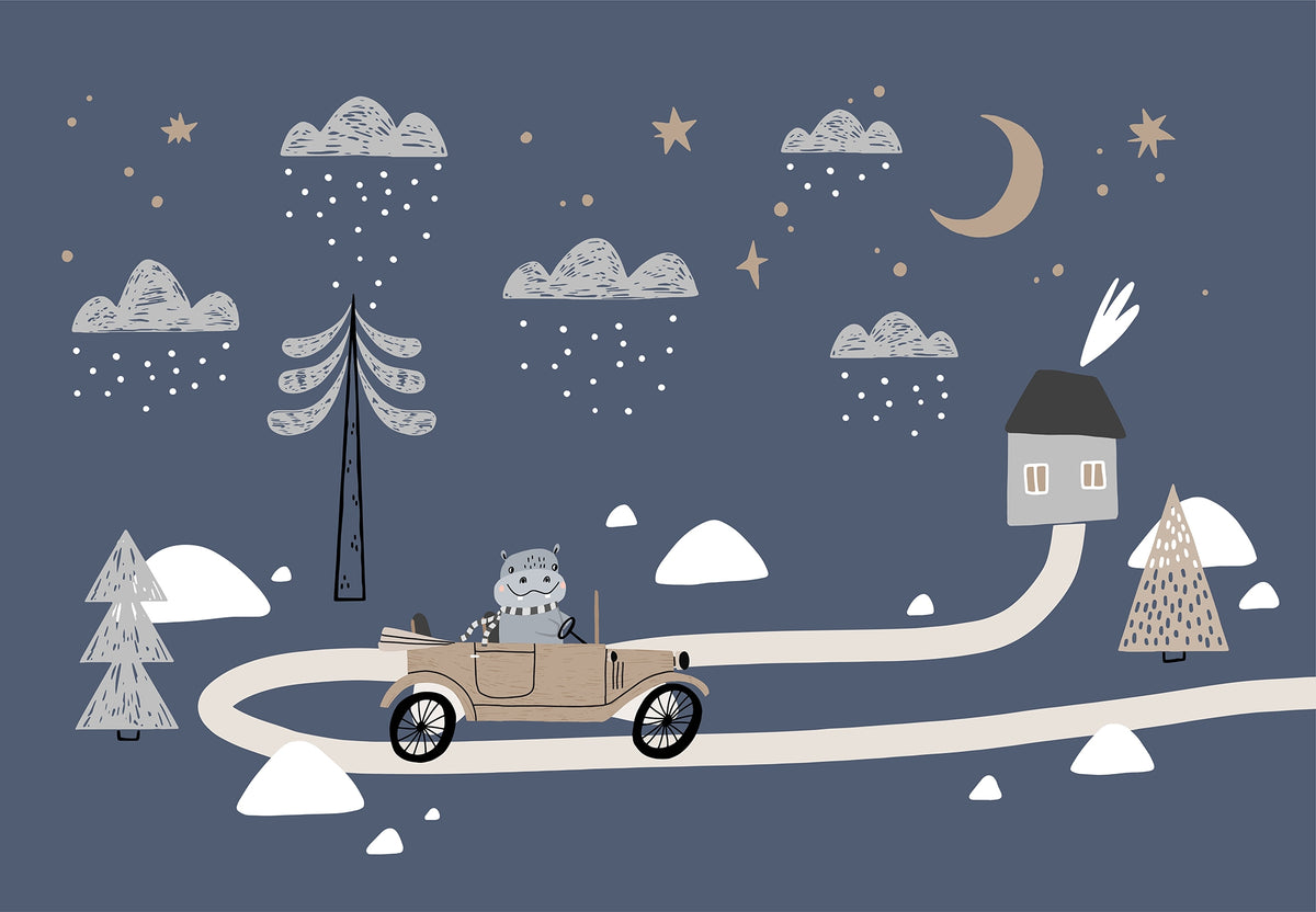 Vintage Vroom Retro Car Mural for Kids Rooms
