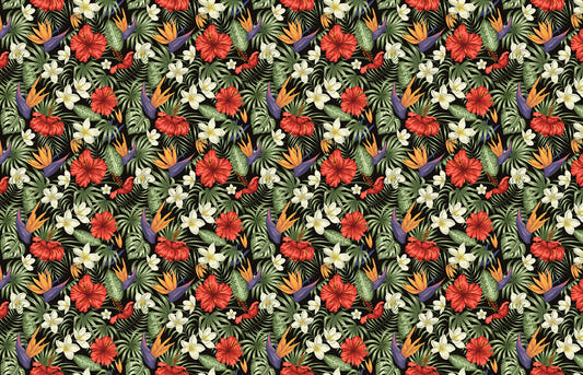 Tropical Flowers and Leaves Wallpaper