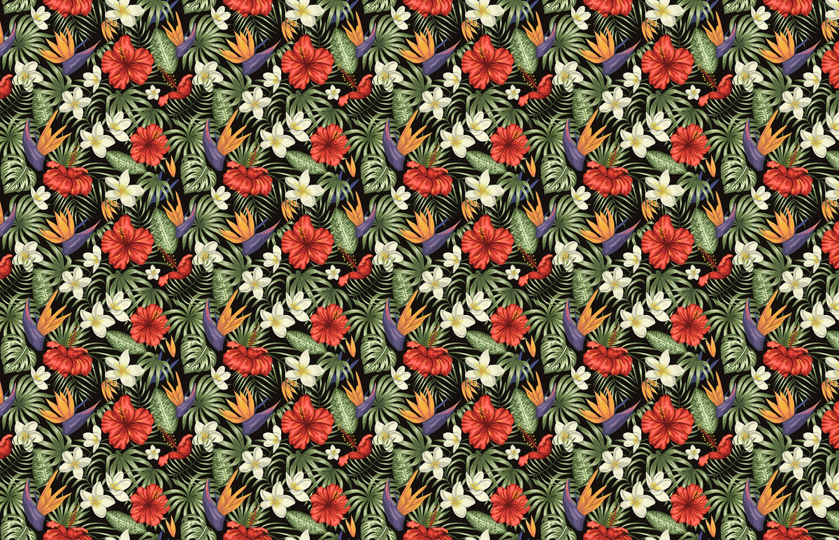 Tropical Flowers and Leaves Wallpaper in your room