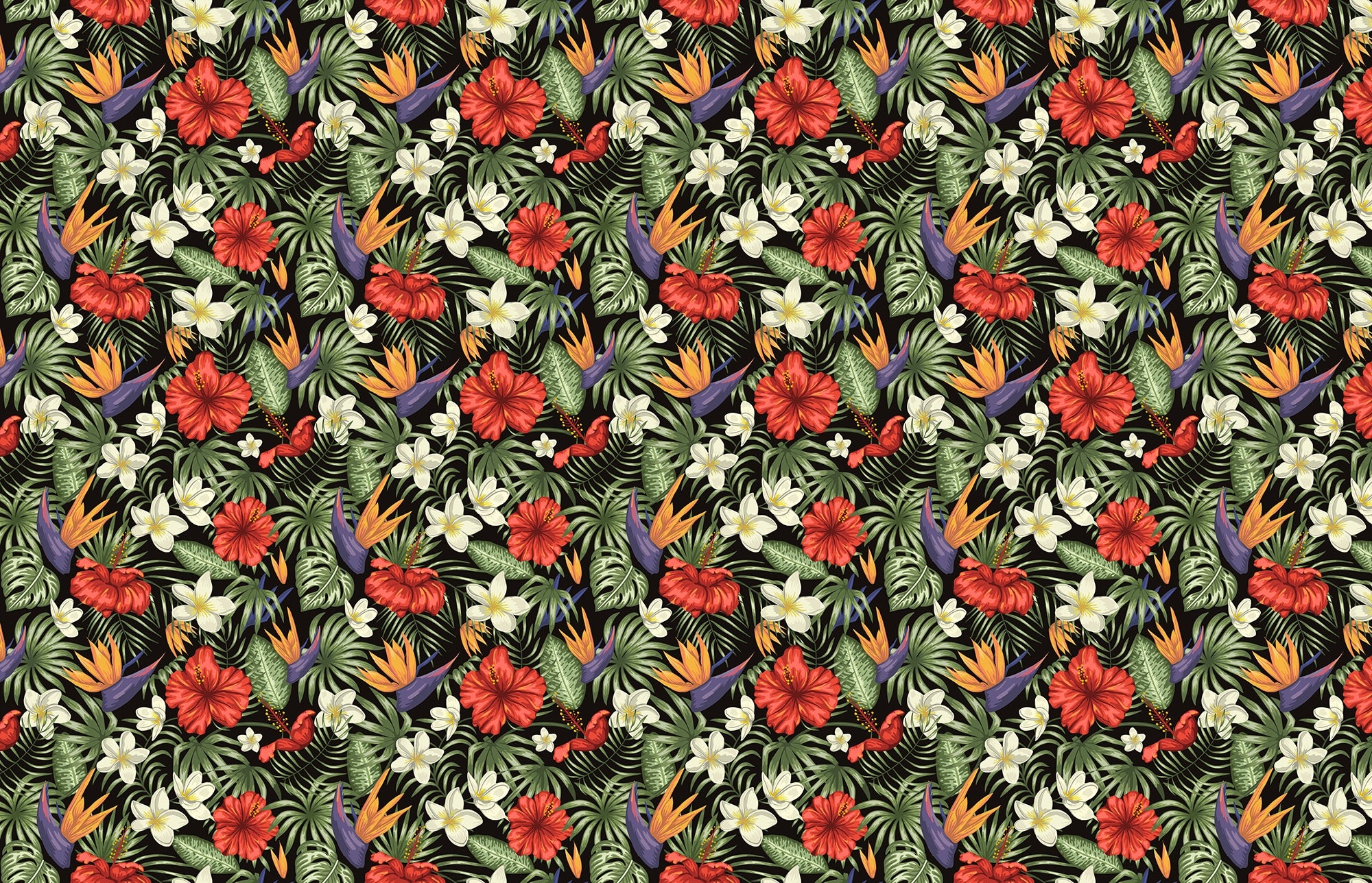 Tropical Flowers and Leaves Wallpaper