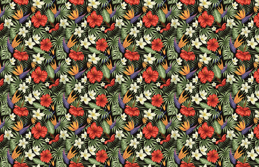 Tropical Flowers and Leaves Wallpaper