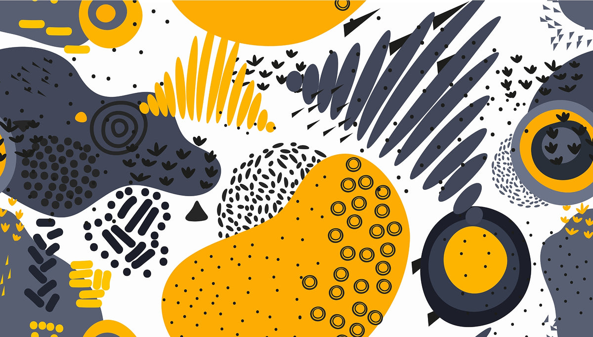Yellow and Gray Abstract Shapes Murals in your room — zoomed