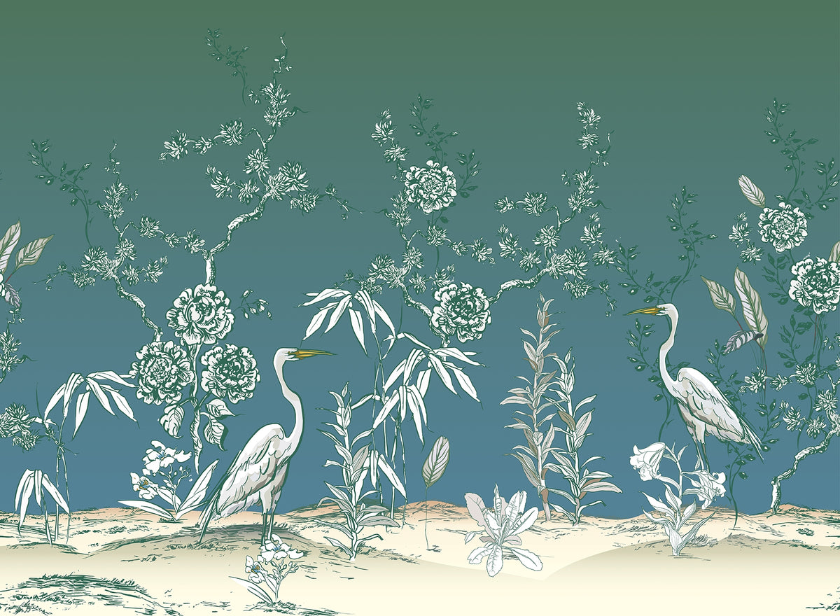 Graceful Crane Birds in Vintage Garden Murals in your room