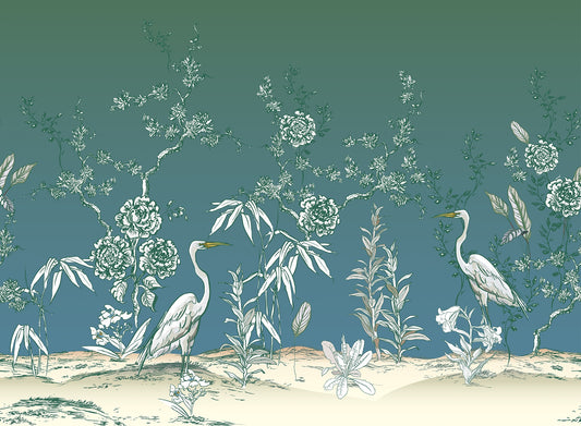 Graceful Crane Birds in Vintage Garden Murals