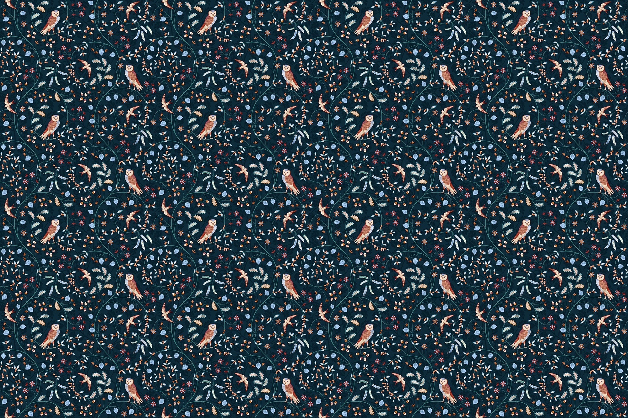 Owl and Leaves Design Wallpaper for Walls