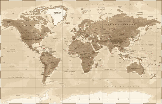 Vintage Brown World Map Wall Murals
