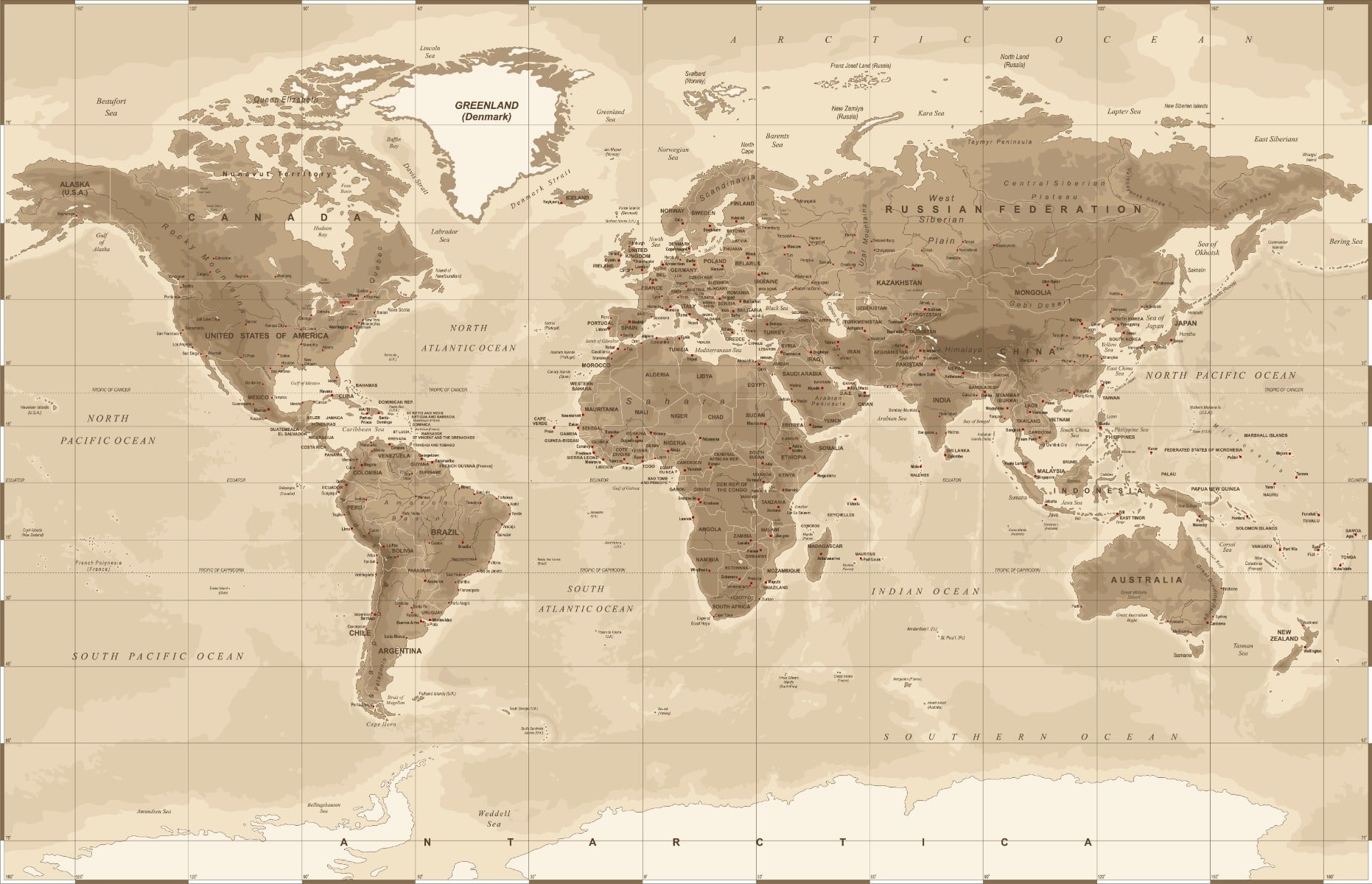 Vintage Brown World Map Wall Murals
