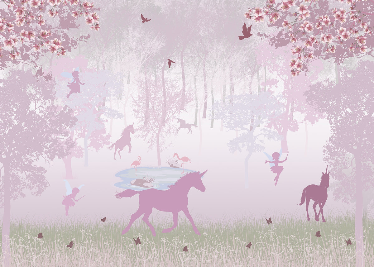 Magical Pink Unicorn Paradise Wallpaper Murals in your room — zoomed